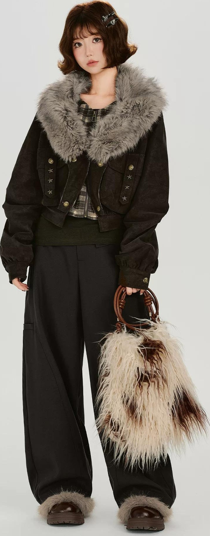 Girlyhalo |  RETRO FUR COLLAR COAT【ID:TN00015】