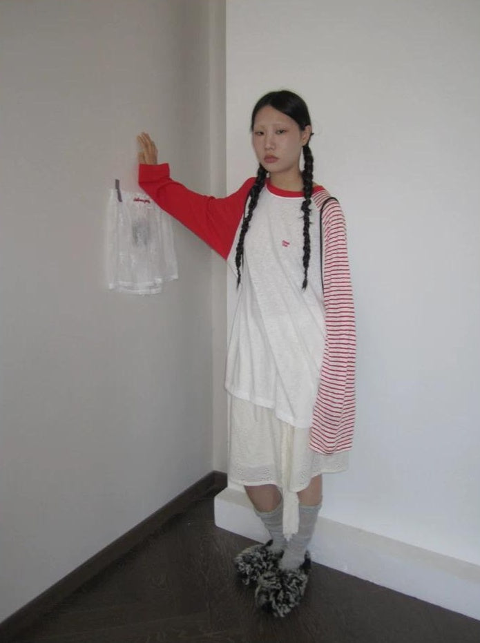 3months | SUMMER STRIPED T-SHIRT WITH SHEER SLEEVES【ID:TN00042】