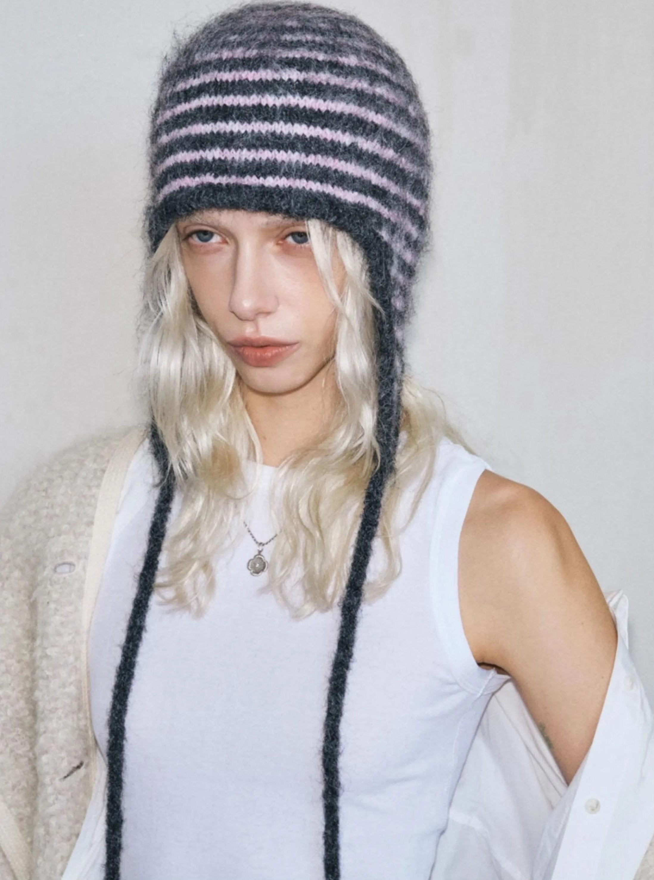 TRIA SELECT |  STRIPED KNIT EARFLAP HAT【ID:TN00003】
