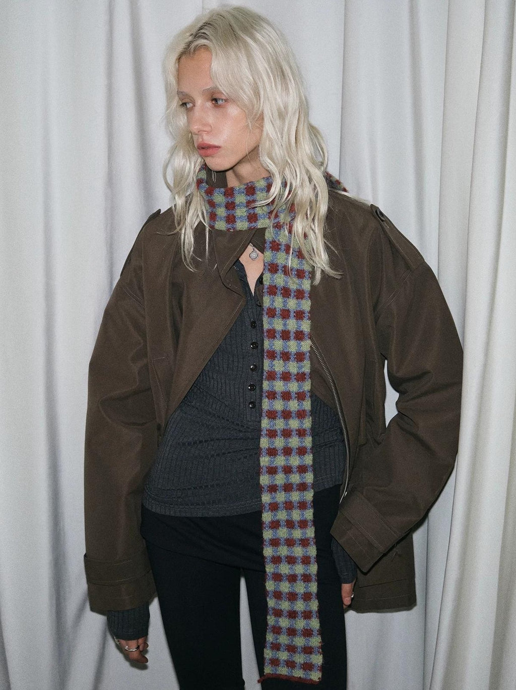 TRIA SELECT | PLAID COLOR BLOCK SCARF【ID:TN00080】