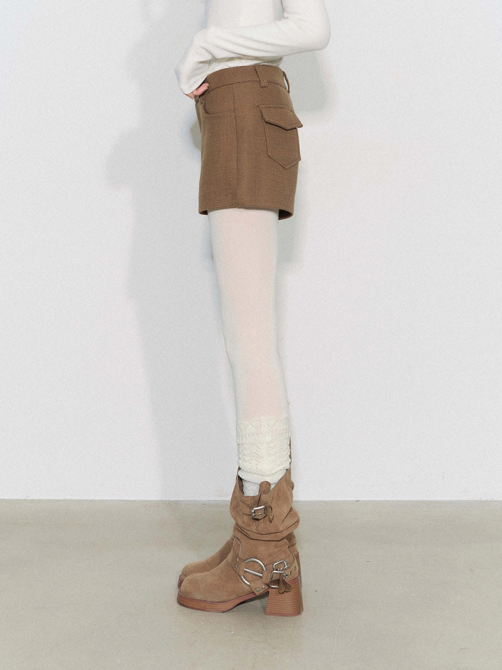 THELIGHT | GRAY TWEED HIGH-WAISTED PANTS【ID:TN00090】