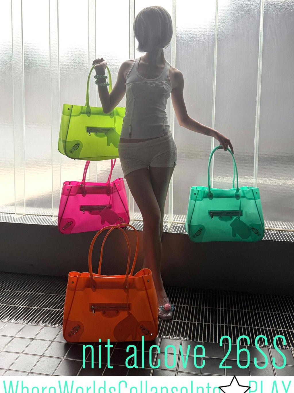 Four Color Jelly Boxy Women's Large Capacity Hard Tote Handbags