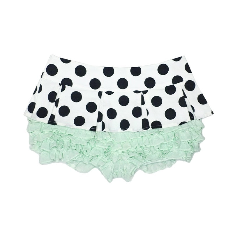 Mint Green Polka Dot Lace Faux Two Layer Stretch Women's Cotton Chino Shorts