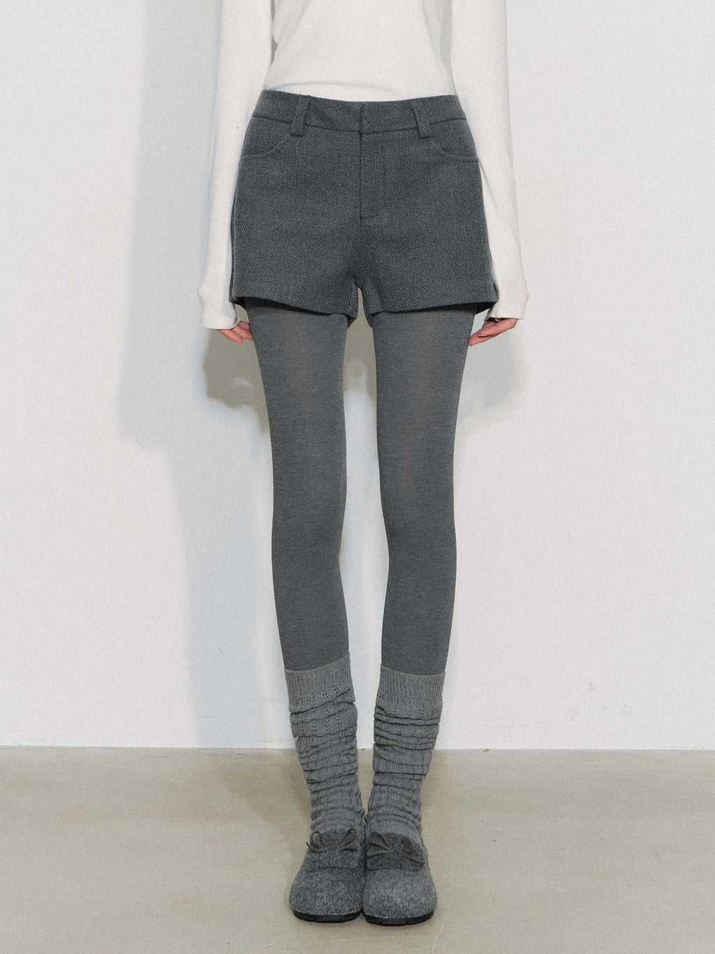 THELIGHT | GRAY TWEED HIGH-WAISTED PANTS【ID:TN00090】