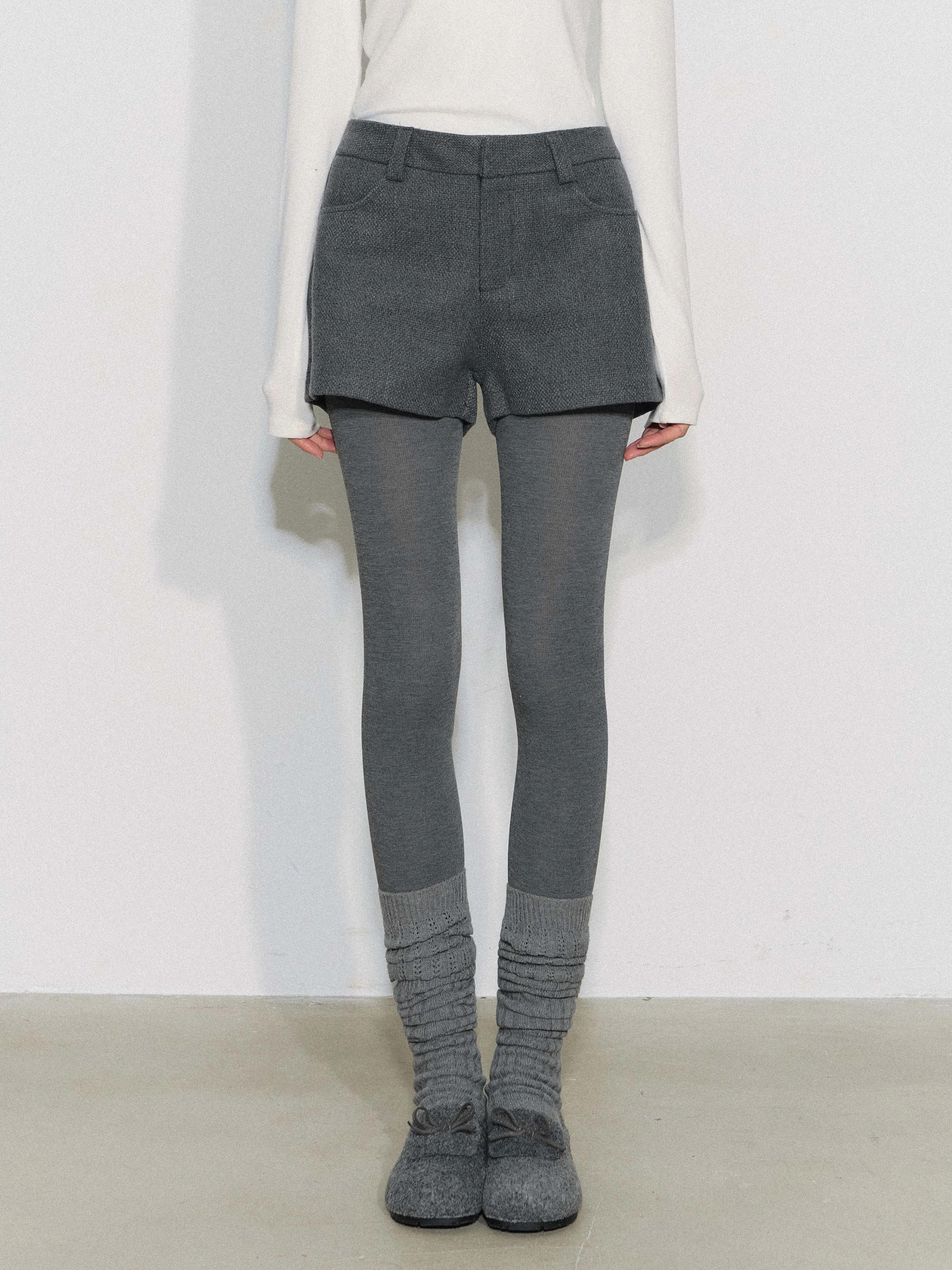 THELIGHT | GRAY TWEED HIGH-WAISTED PANTS【ID:TN00090】