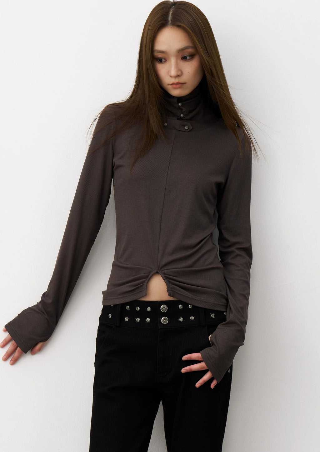 THELIGHT | RETRO PLEATED HIGH NECK T-SHIRT【ID:TN00108】