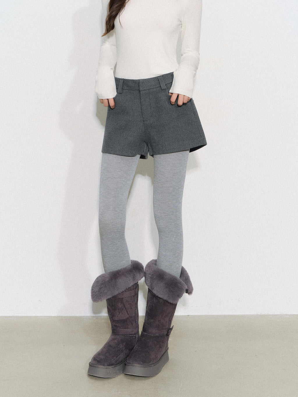THELIGHT | GRAY TWEED HIGH-WAISTED PANTS【ID:TN00090】