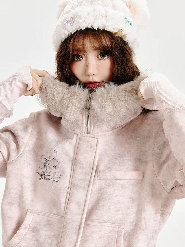 Girlyhalo |  PINK HOODED CARDIGAN SWEATSHIRT【ID:TN00006】