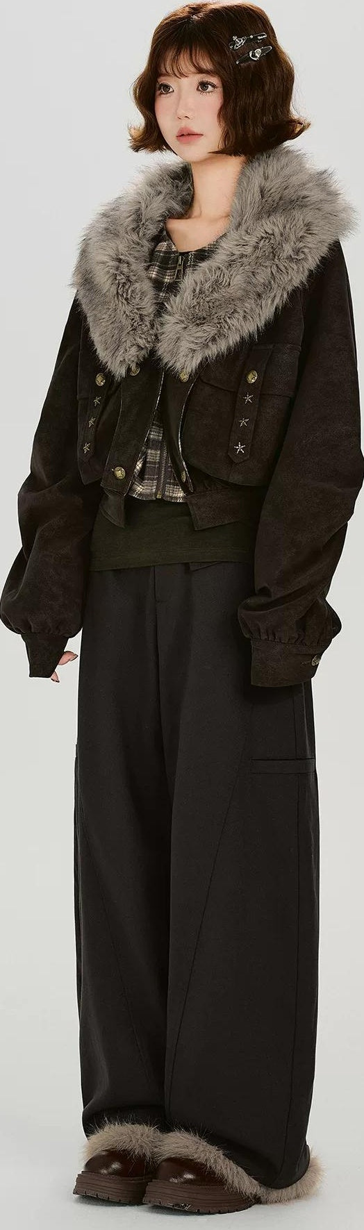 Girlyhalo |  RETRO FUR COLLAR COAT【ID:TN00015】