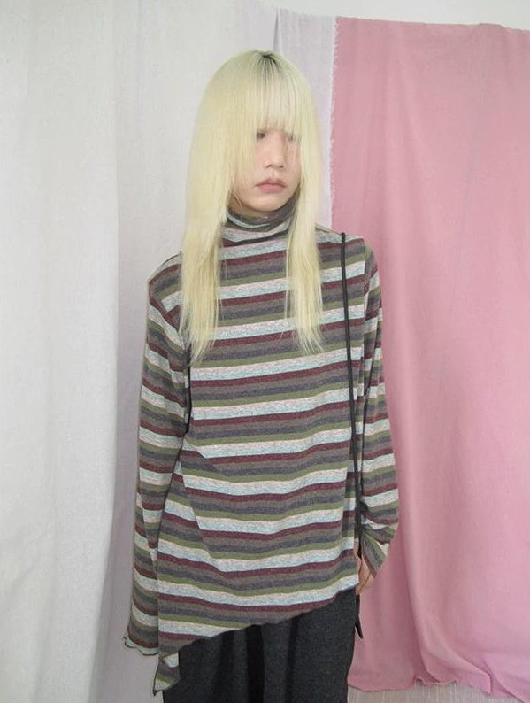 3months | HIGH NECK STRIPED TOP【ID:TN00052】