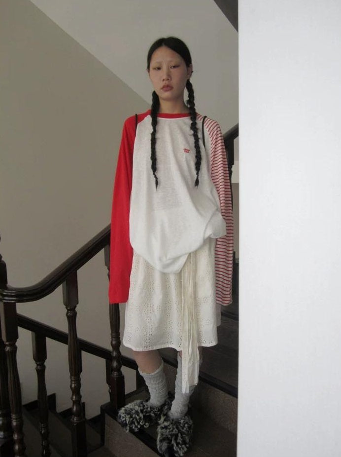 3months | SUMMER STRIPED T-SHIRT WITH SHEER SLEEVES【ID:TN00042】