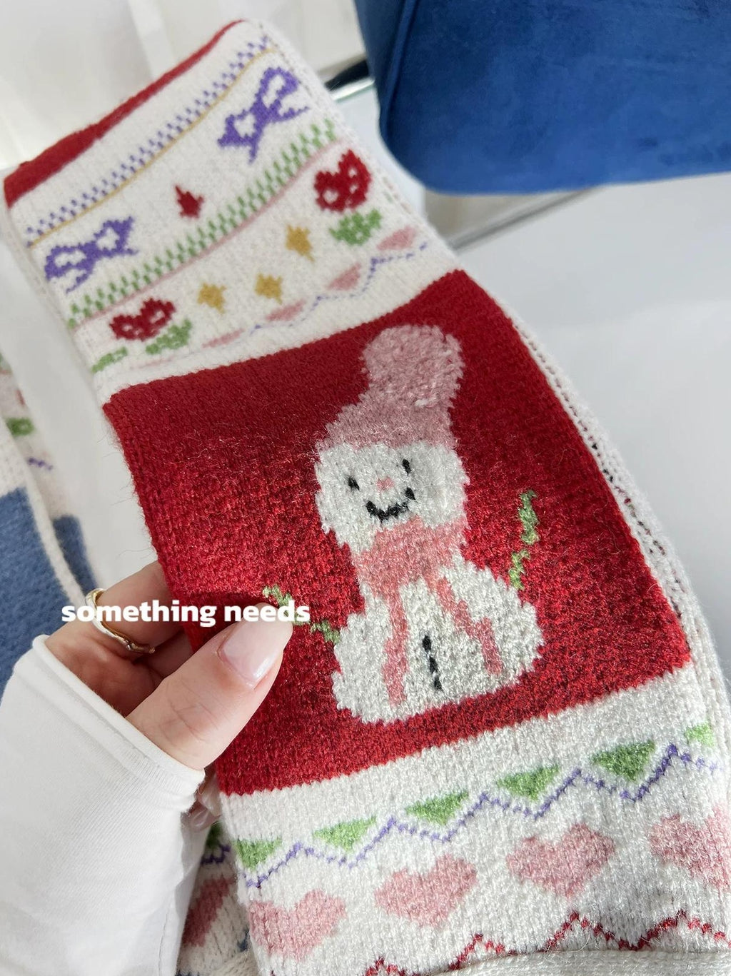 TRIA SELECT | WINTER SNOWMAN EMBROIDERED SCARF【ID:TN00079】