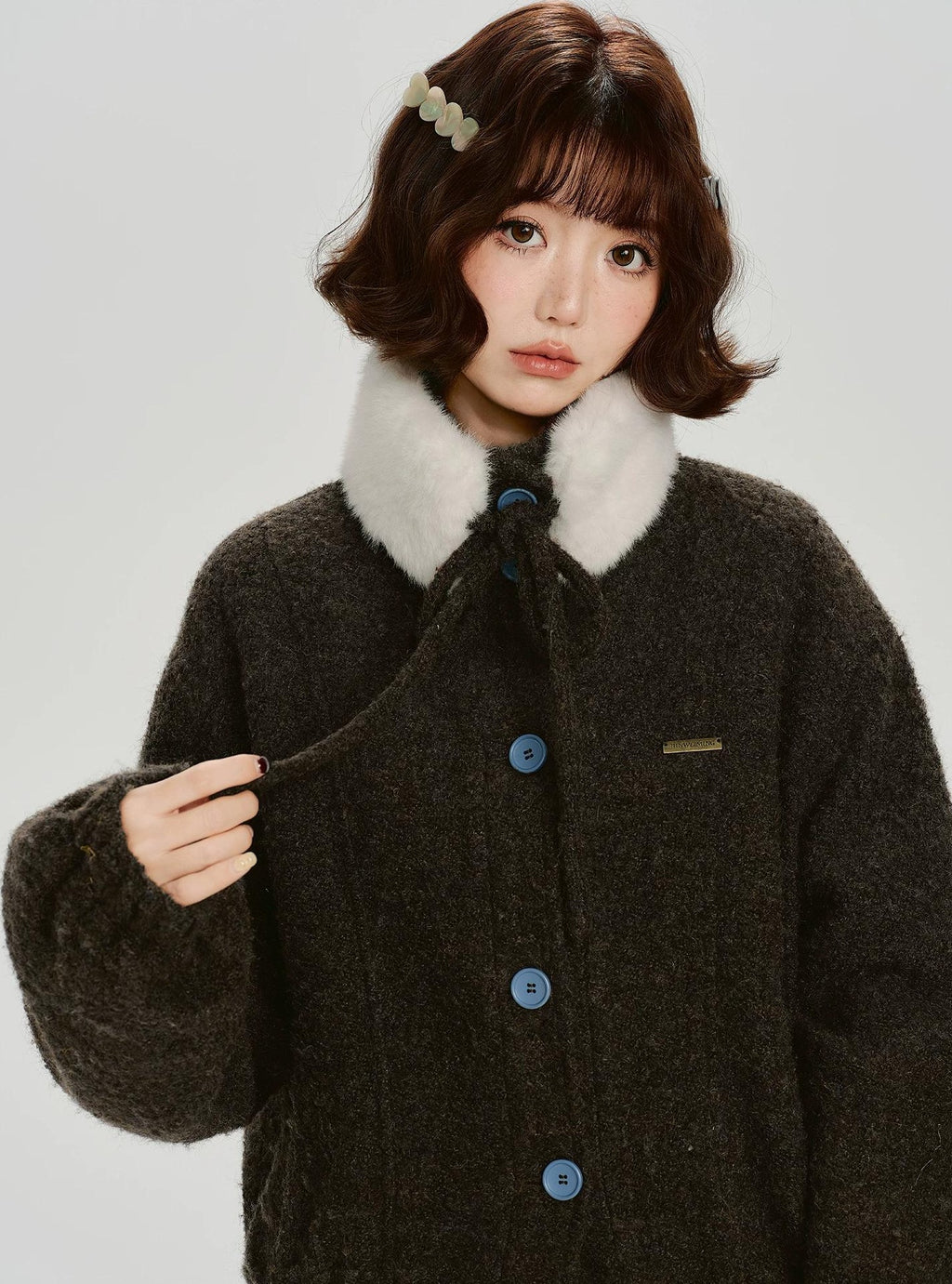 Girlyhalo |  RETRO FUR COLLAR TWEED JACKET【ID:TN00012】
