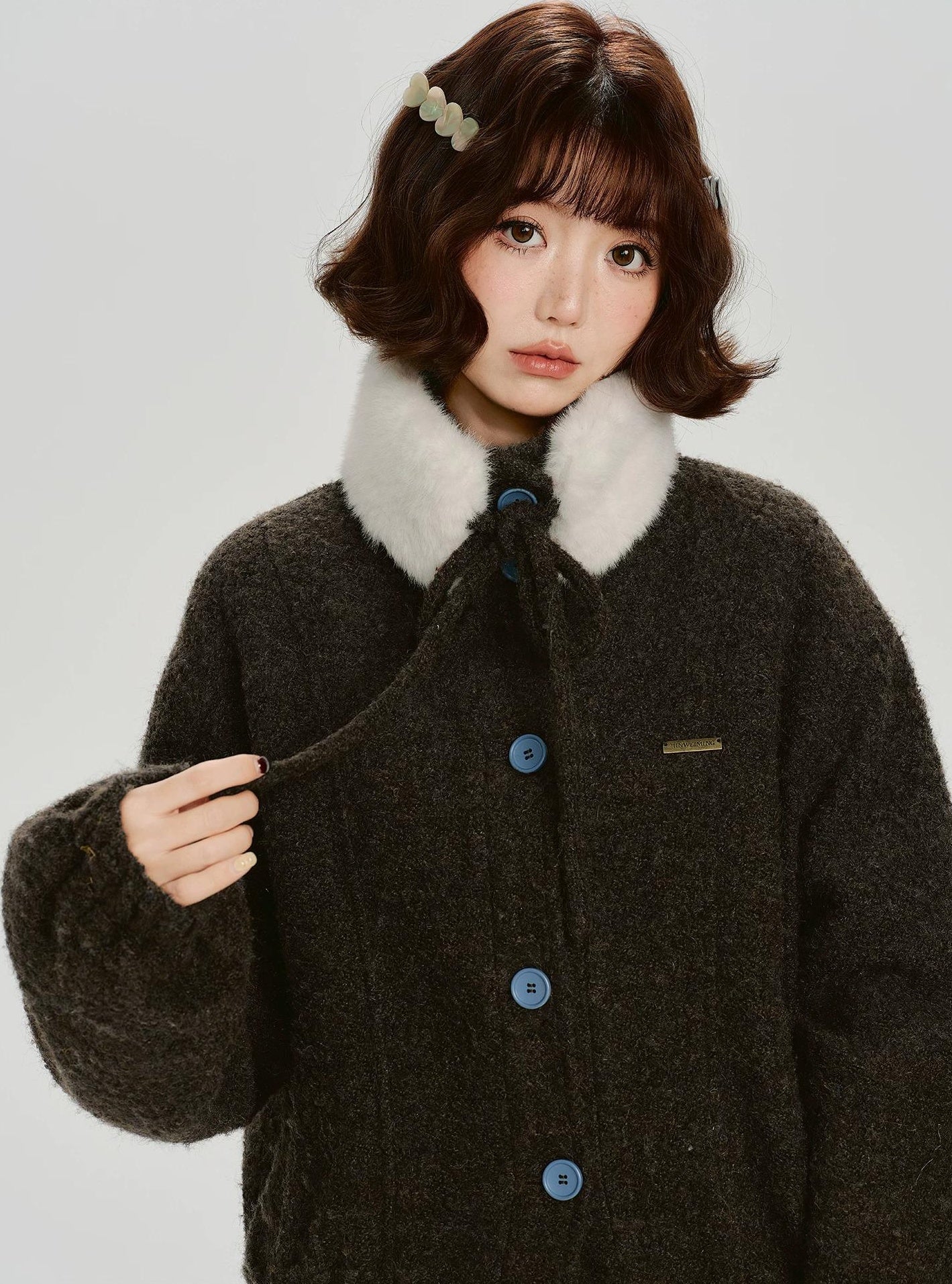 Girlyhalo |  RETRO FUR COLLAR TWEED JACKET【ID:TN00012】
