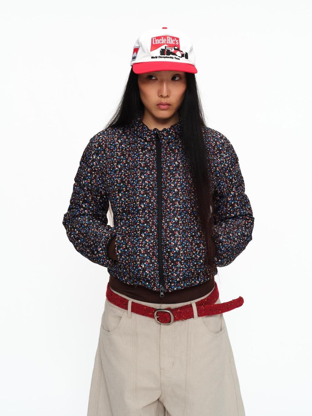 90 Percent White Duck Down Slim Casual Purple Floral Short Zipper Down Jacket