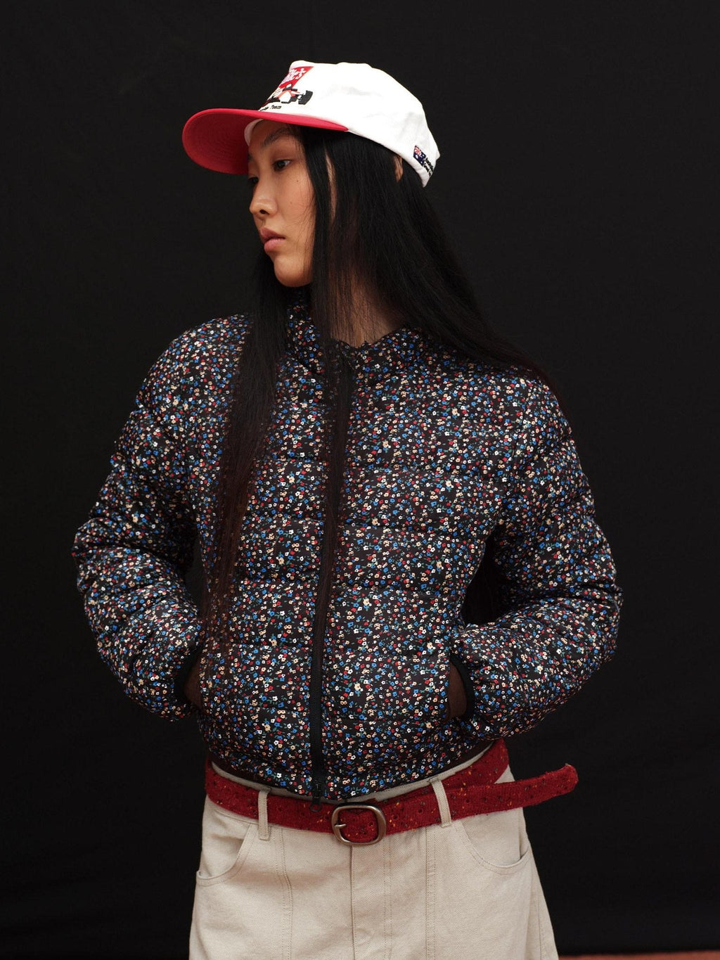 90 Percent White Duck Down Slim Casual Purple Floral Short Zipper Down Jacket