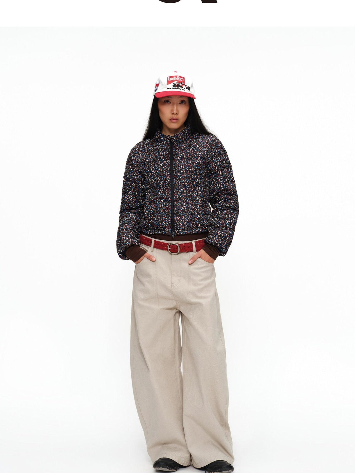 90 Percent White Duck Down Slim Casual Purple Floral Short Zipper Down Jacket