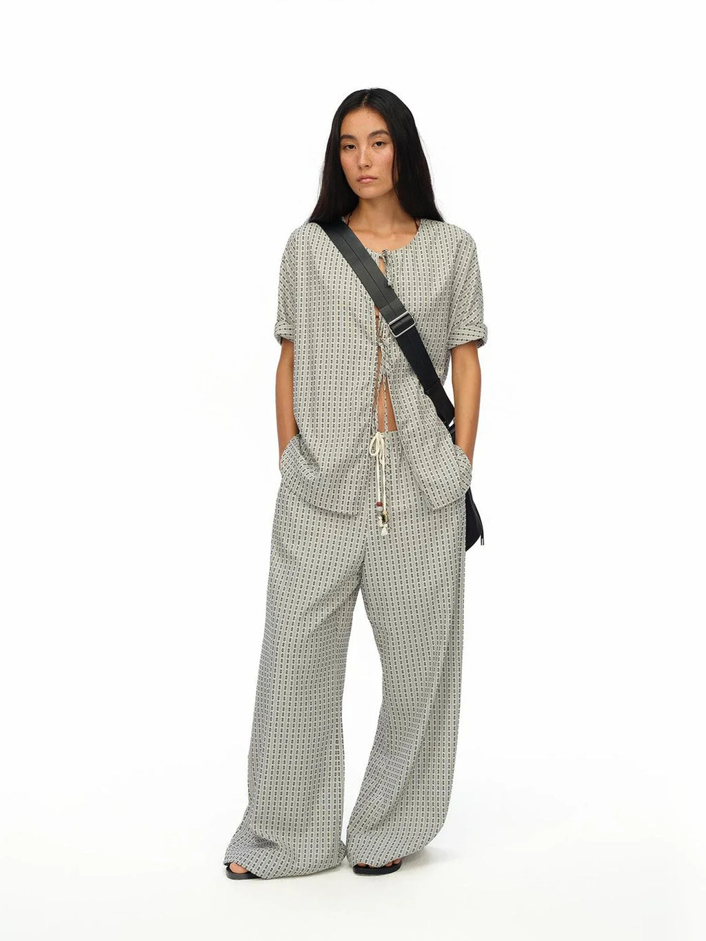 Airy Striped Wide Leg Vacation Pants