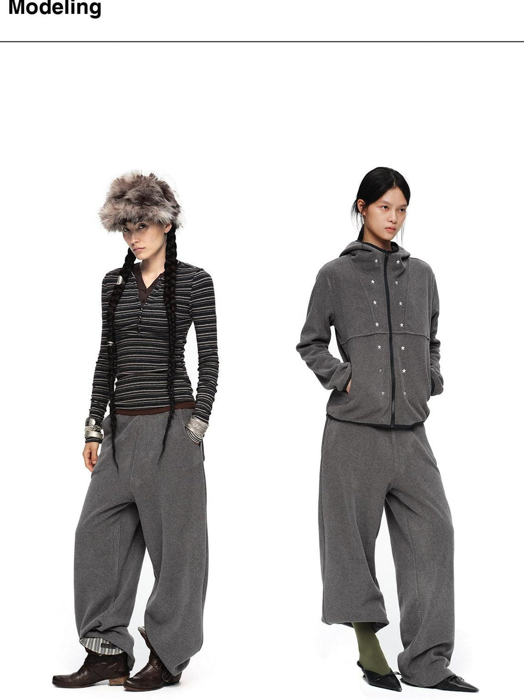 Asymmetrical Thick Fleece Natural Waist Loose Straight Leg Commuter Pants