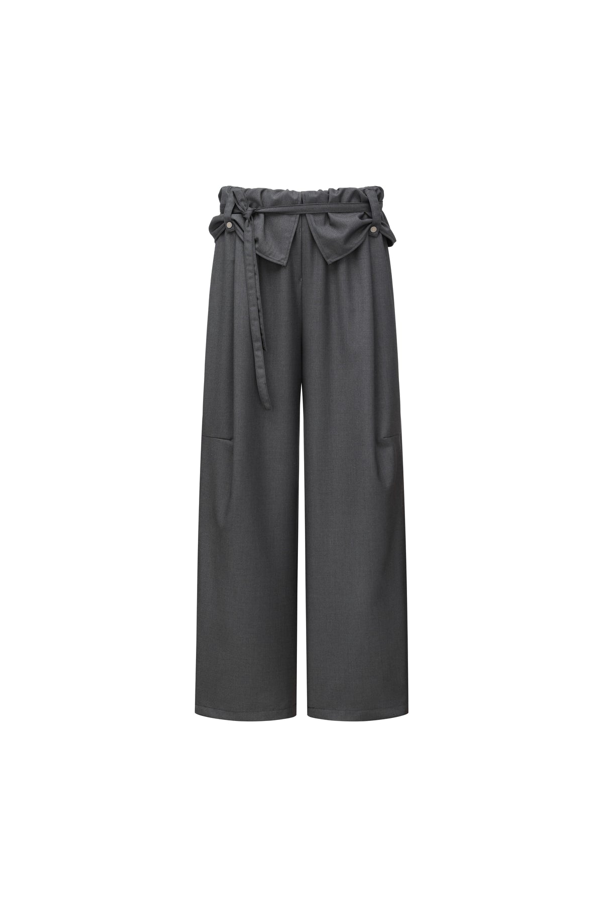 Charcoal Gray Paperbag Tie Waist Women'S Polyester Viscose Wide-Leg Pants