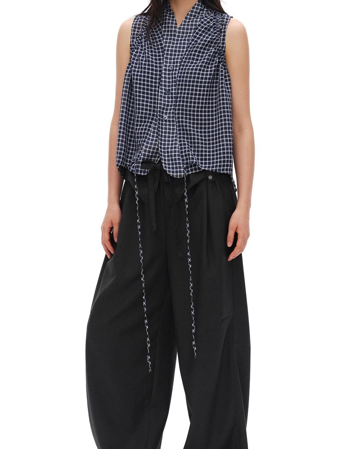 Charcoal Gray Paperbag Tie Waist Women'S Polyester Viscose Wide-Leg Pants