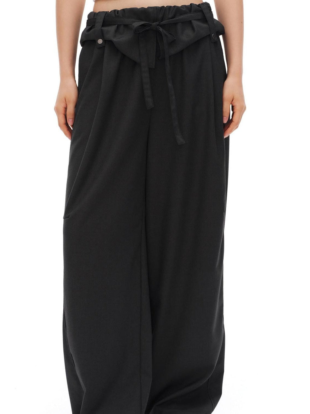 Charcoal Gray Paperbag Tie Waist Women'S Polyester Viscose Wide-Leg Pants