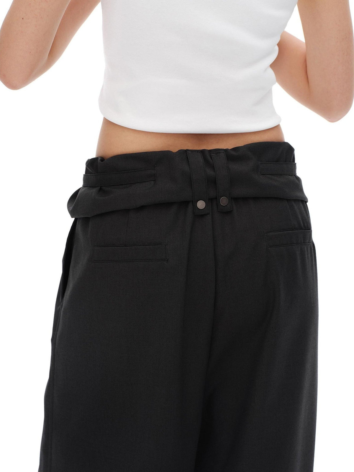 Charcoal Gray Paperbag Tie Waist Women'S Polyester Viscose Wide-Leg Pants