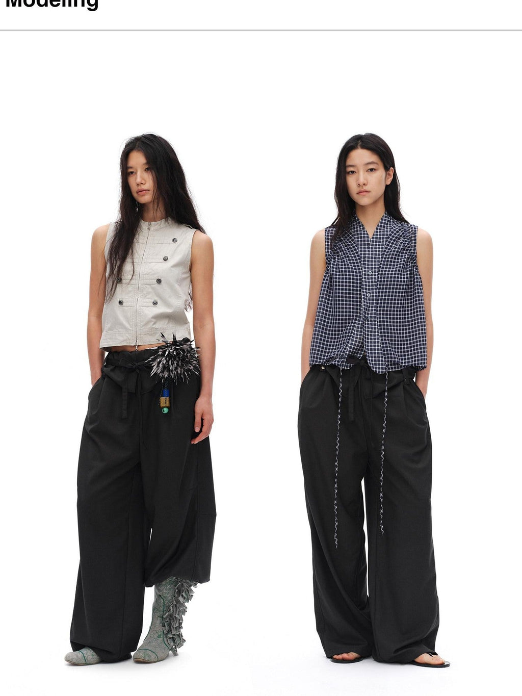 Charcoal Gray Paperbag Tie Waist Women'S Polyester Viscose Wide-Leg Pants