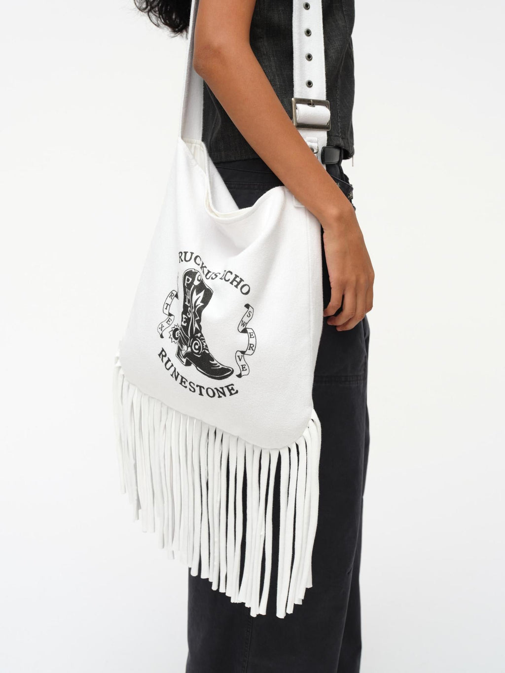 Cowboy Boot Print Fringe Crossbody Bag