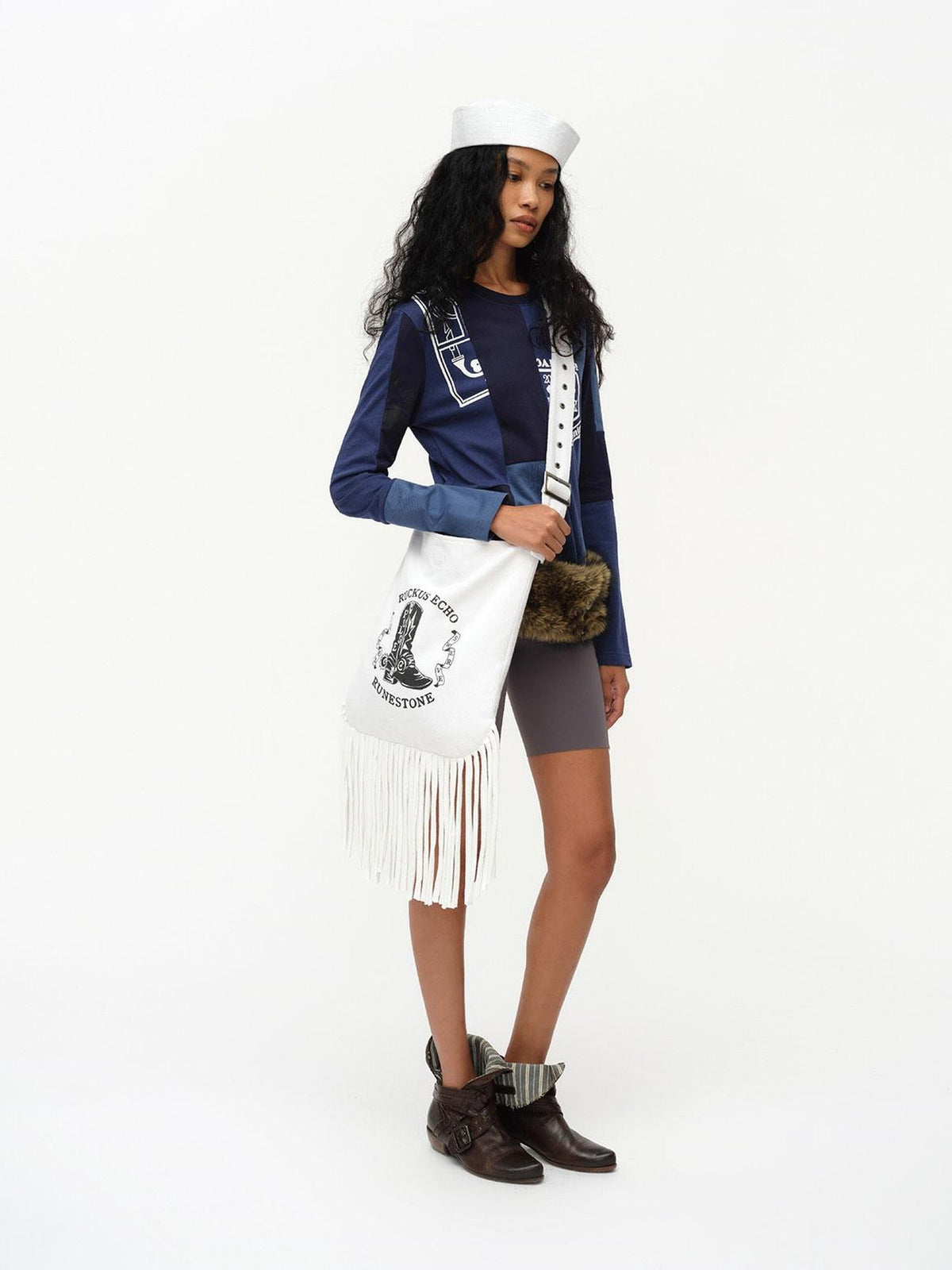 Cowboy Boot Print Fringe Crossbody Bag