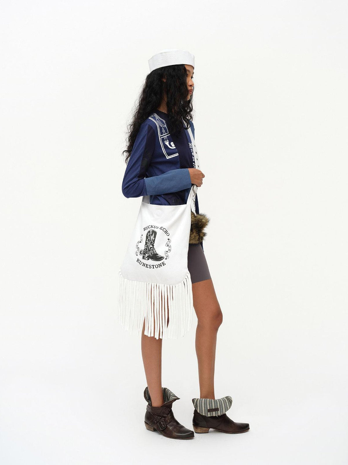 Cowboy Boot Print Fringe Crossbody Bag