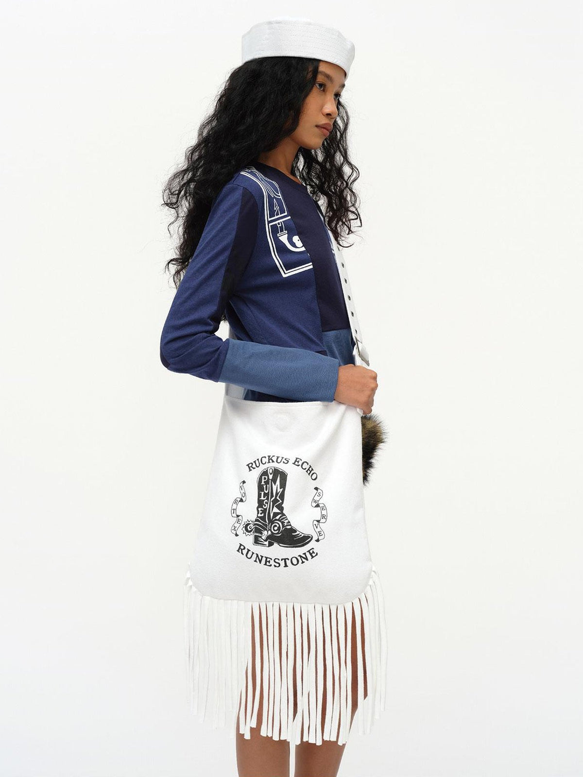Cowboy Boot Print Fringe Crossbody Bag