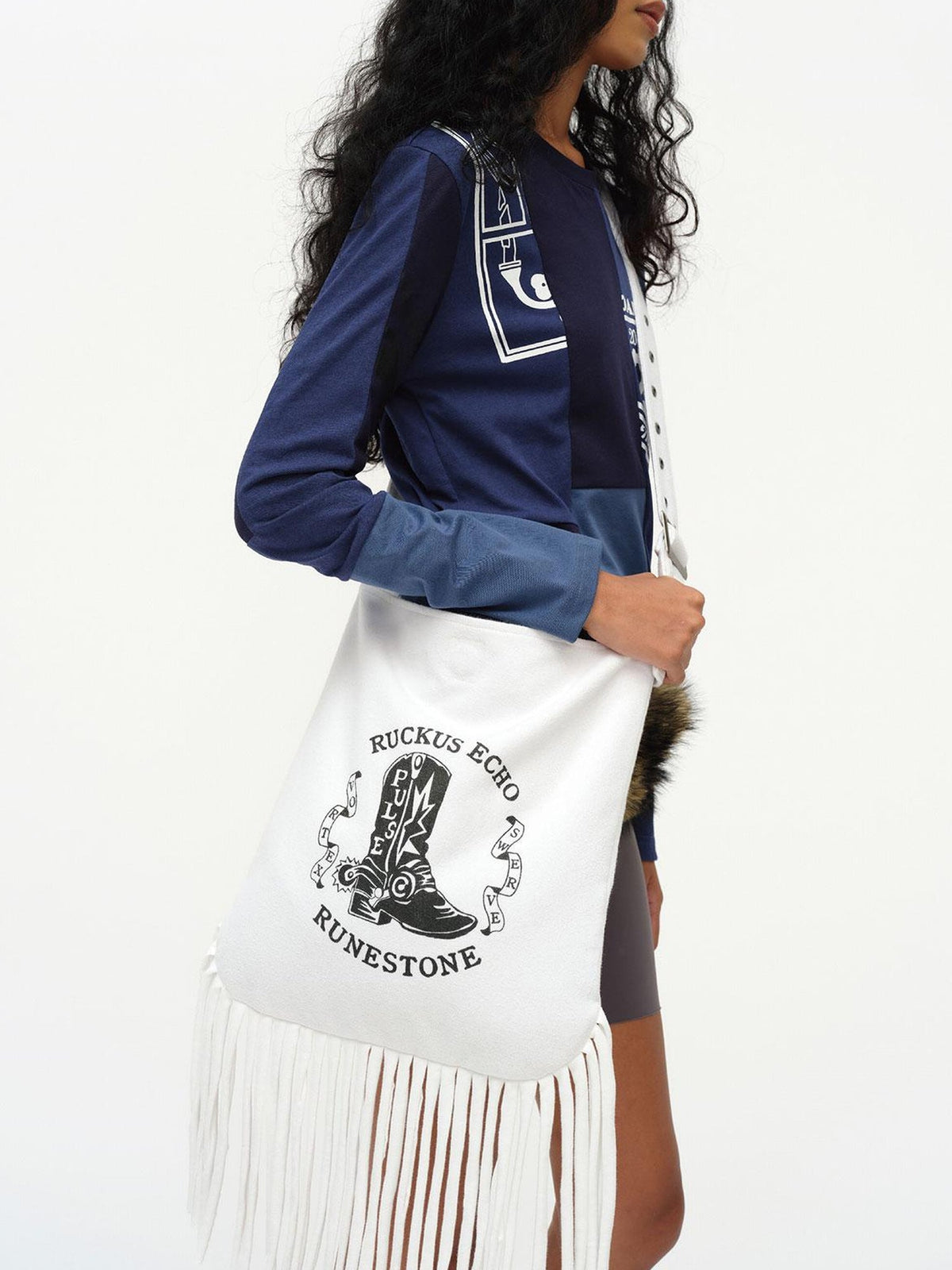 Cowboy Boot Print Fringe Crossbody Bag
