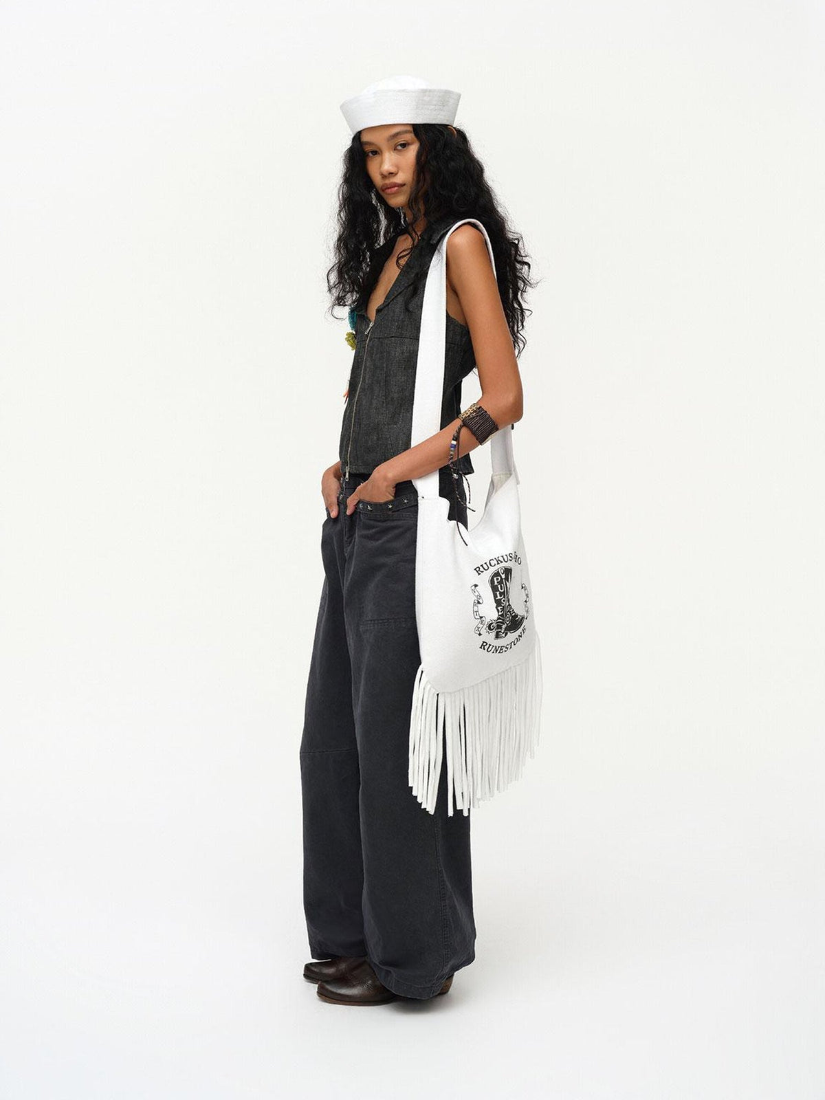 Cowboy Boot Print Fringe Crossbody Bag