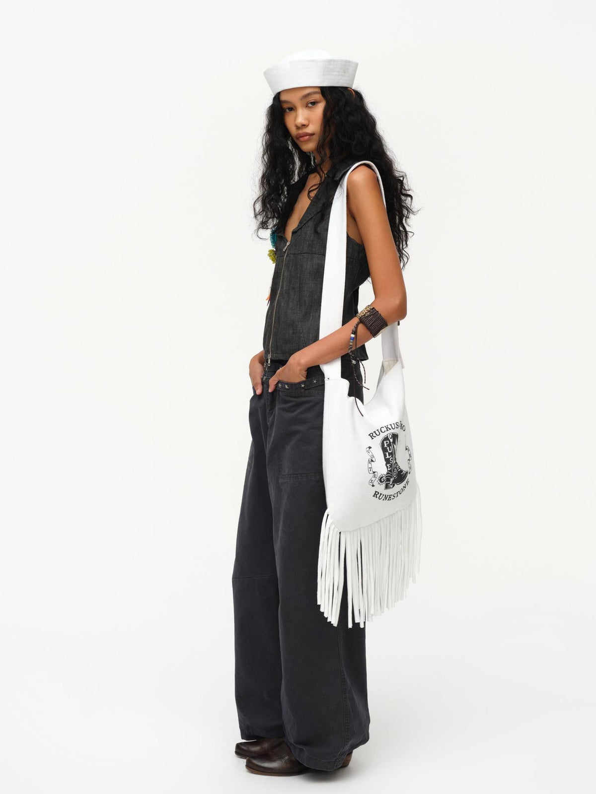 Cowboy Boot Print Fringe Crossbody Bag