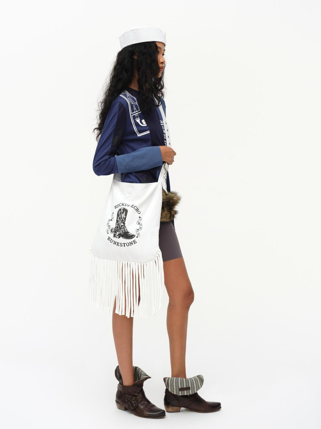 Cowboy Boot Print Fringe Crossbody Bag