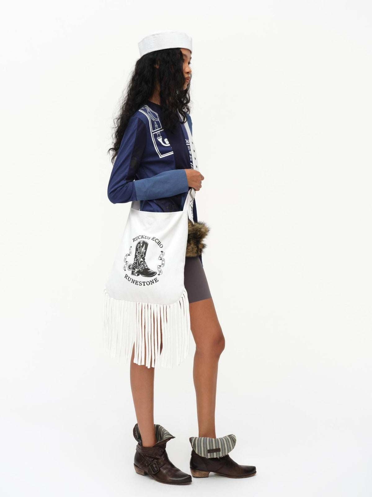 Cowboy Boot Print Fringe Crossbody Bag