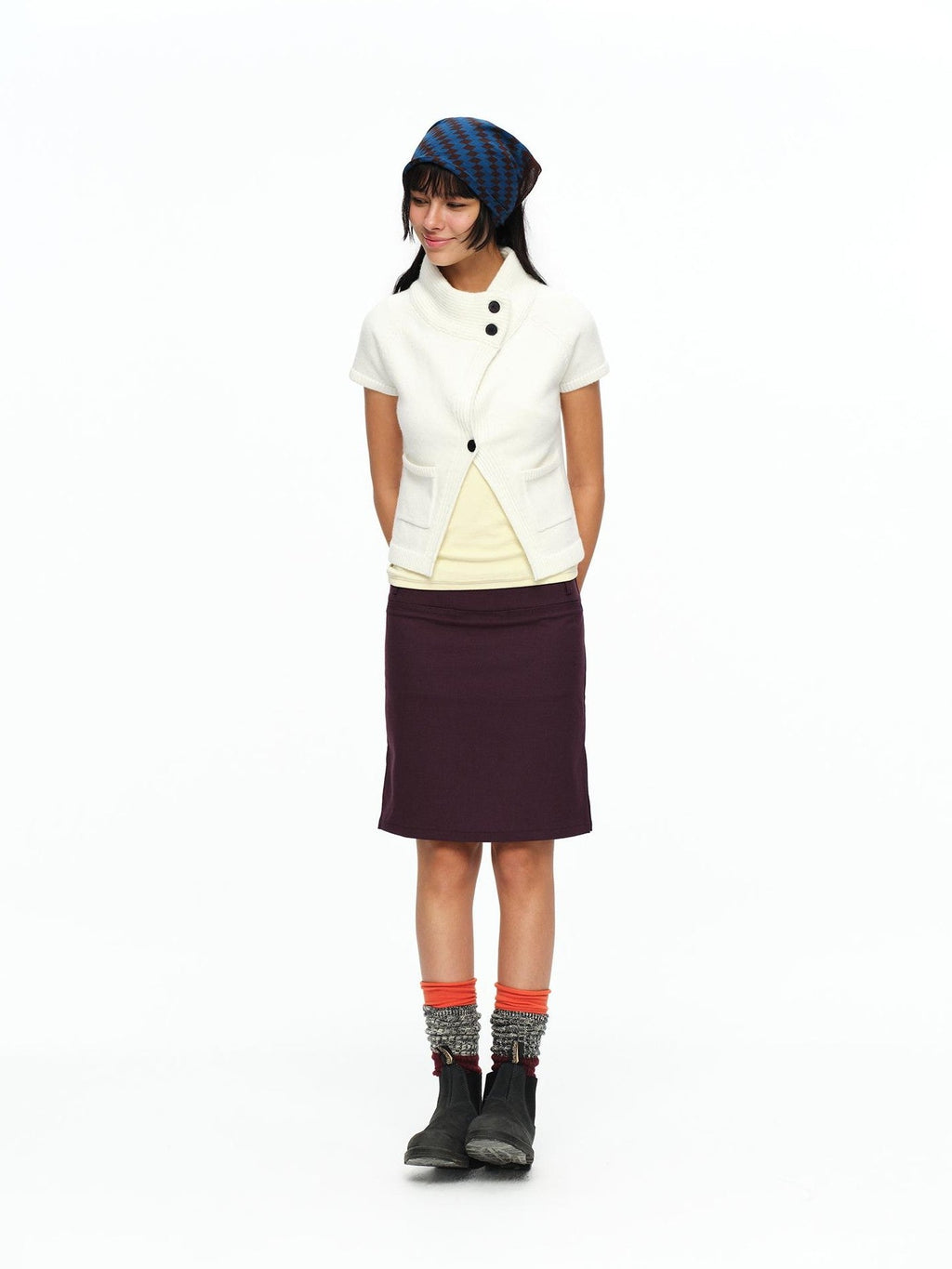 Cream Asymmetric Ribbed Stand Collar Layering Women's Acrylic Boleros & Shrugs