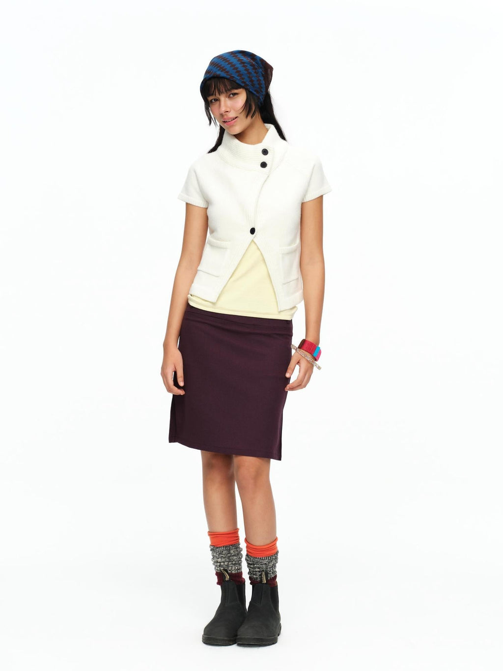Cream Asymmetric Ribbed Stand Collar Layering Women's Acrylic Boleros & Shrugs
