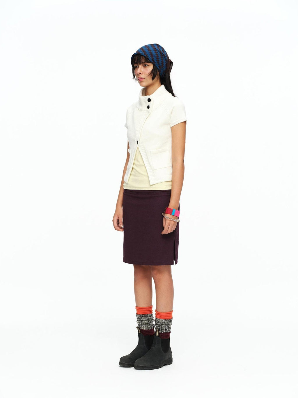 Cream Asymmetric Ribbed Stand Collar Layering Women's Acrylic Boleros & Shrugs