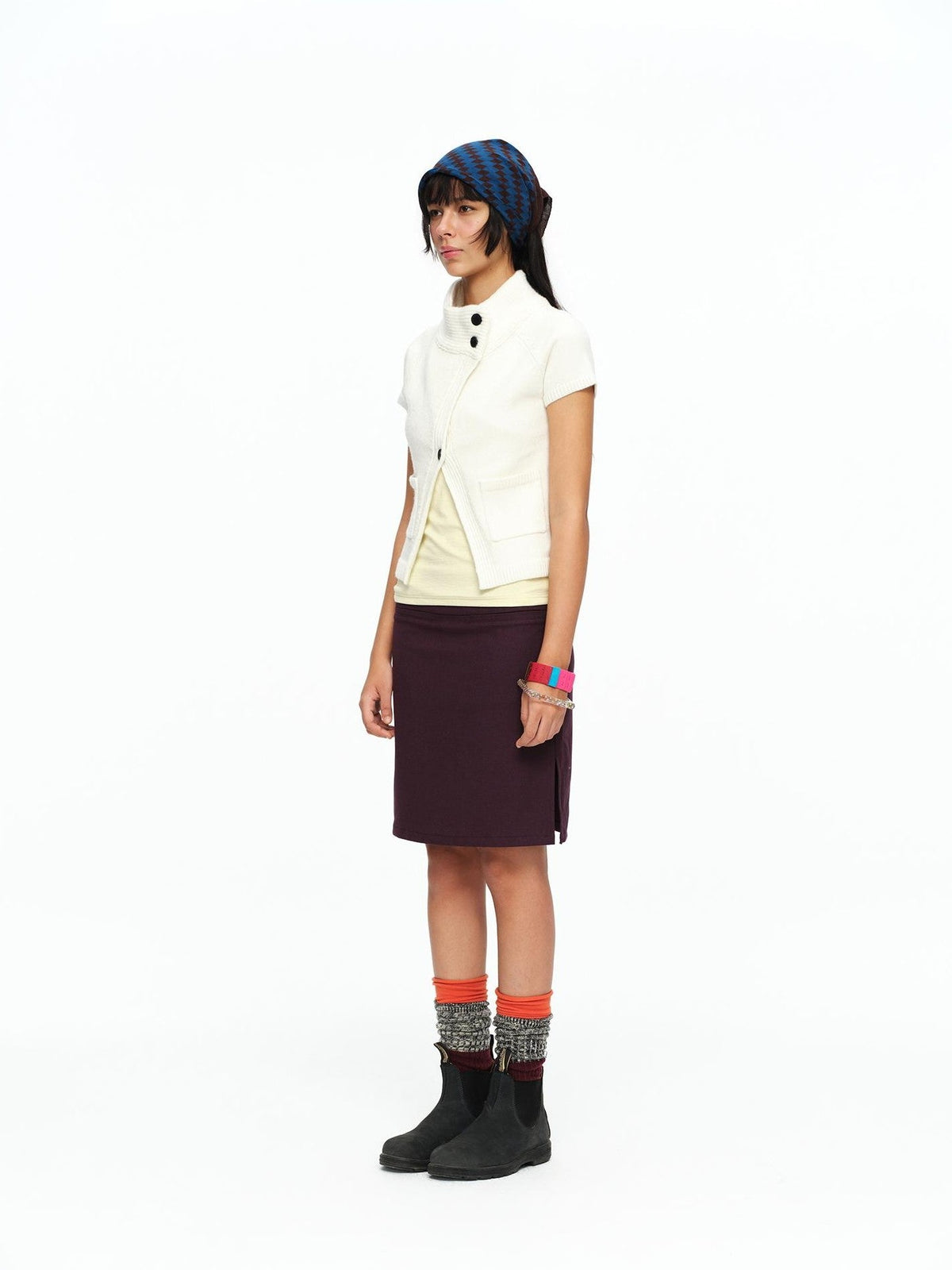Cream Asymmetric Ribbed Stand Collar Layering Women's Acrylic Boleros & Shrugs