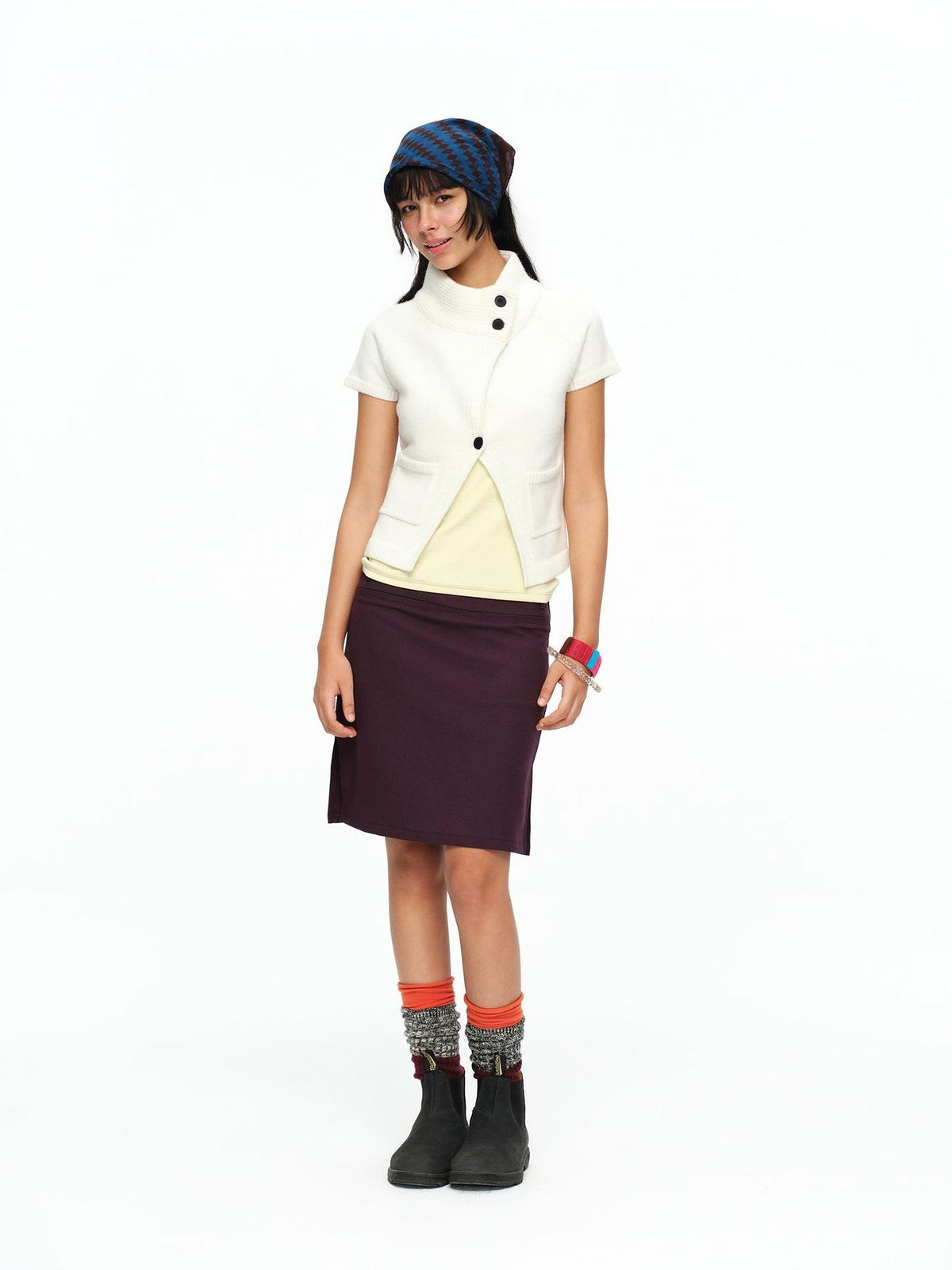 Cream Asymmetric Ribbed Stand Collar Layering Women's Acrylic Boleros & Shrugs