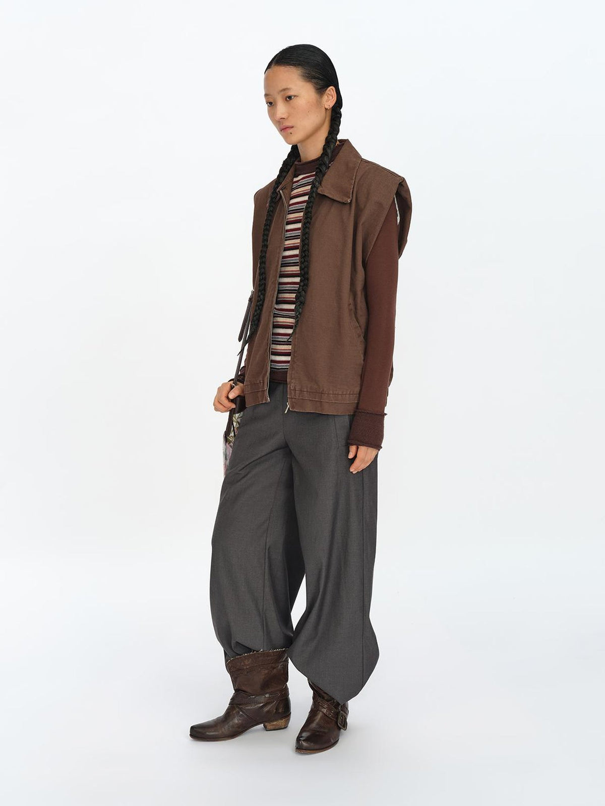 Distressed Charcoal Wide Fit Utility Vest With Shoulder Pads