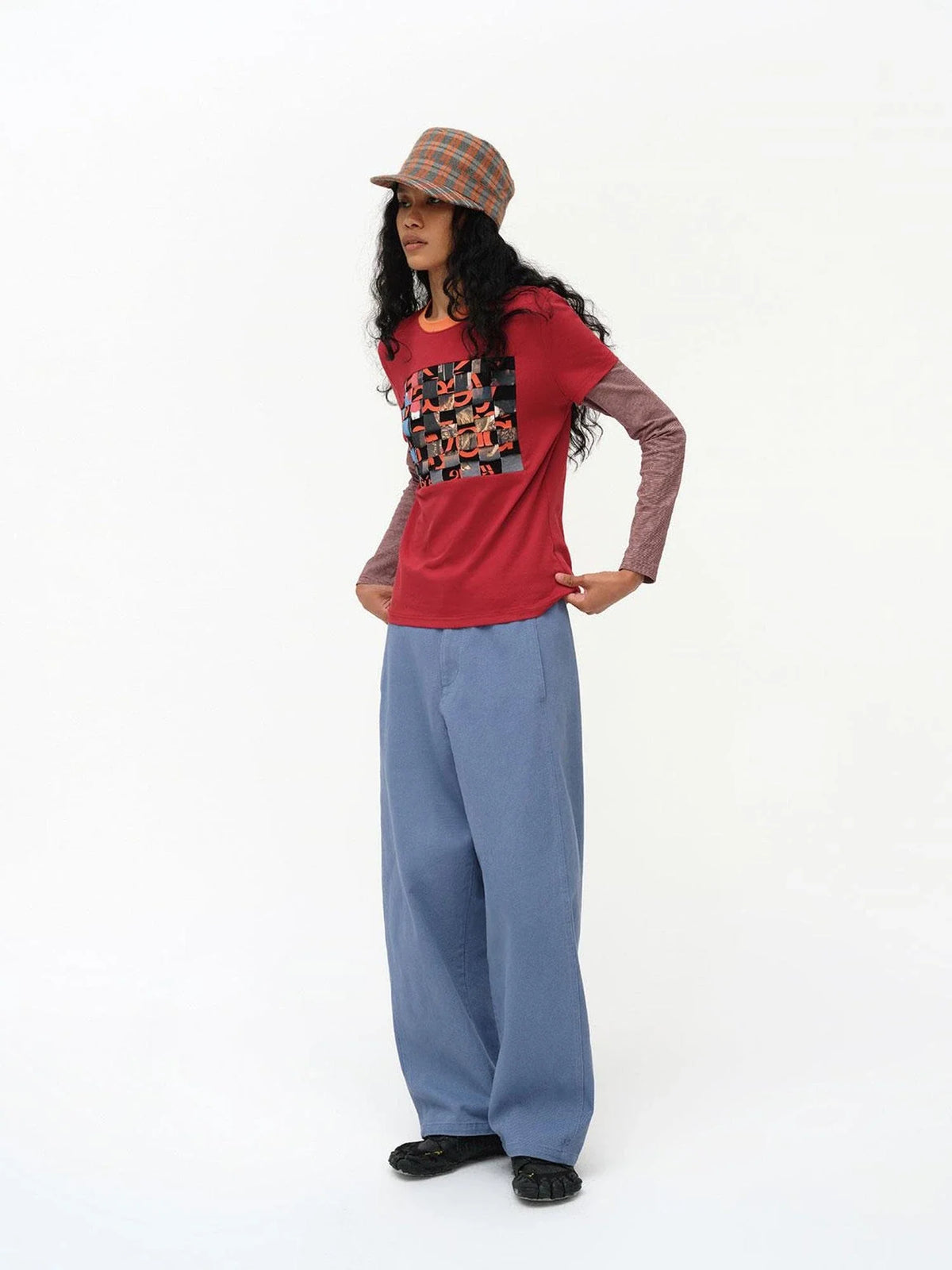 Distressed Mosaic Collar Long Sleeve Tee
