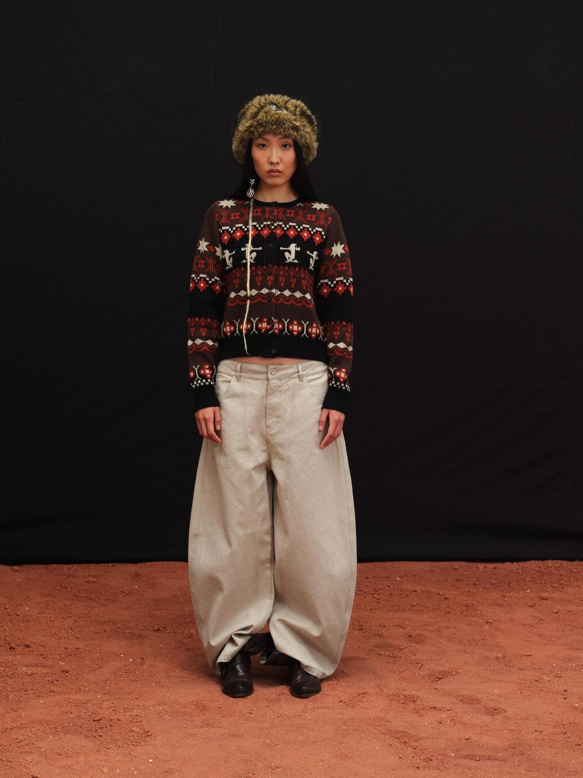 Fair Isle Totem Jacquard Short Knit Women'S Polyester Cardigans
