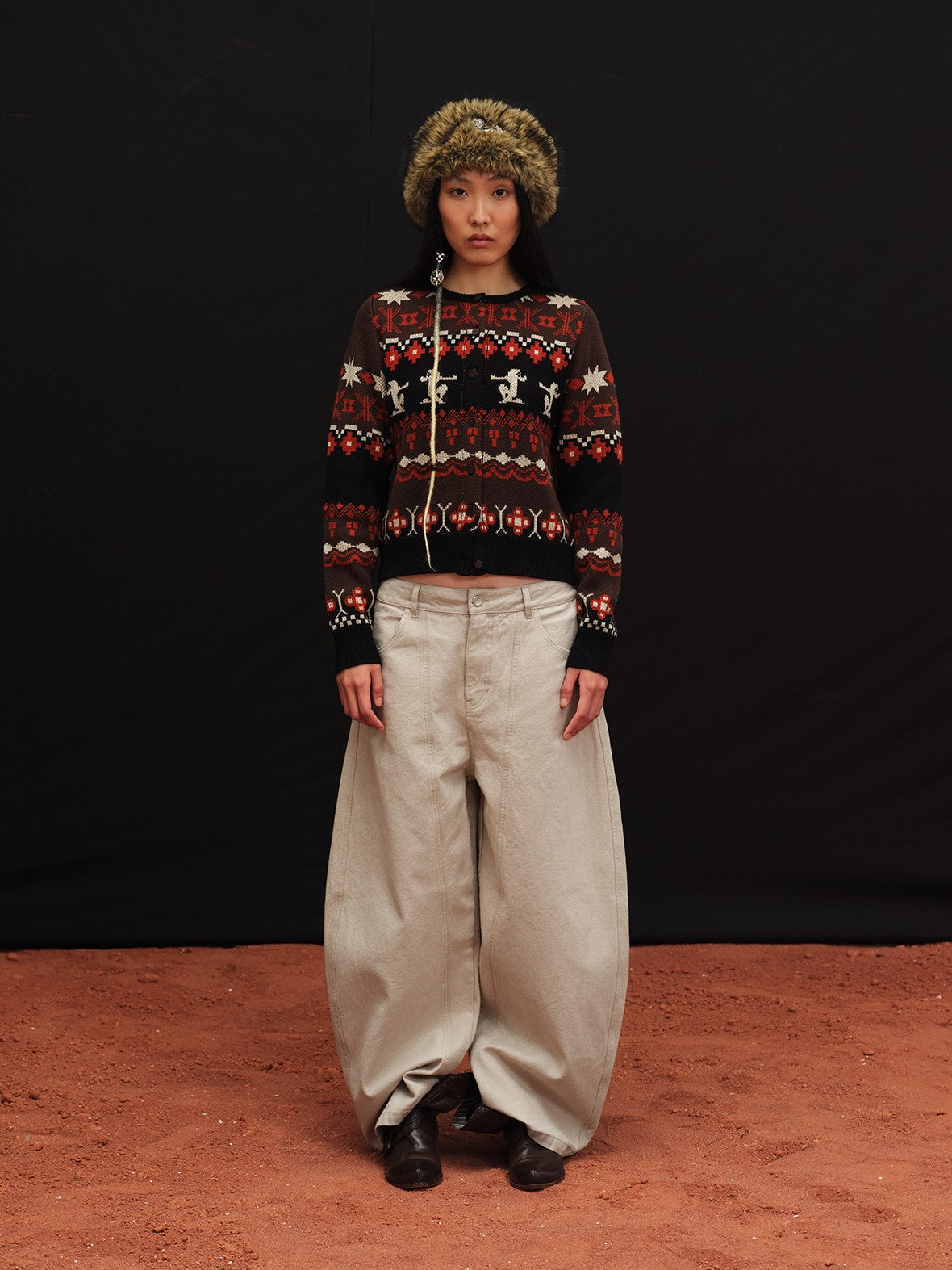 Fair Isle Totem Jacquard Short Knit Women'S Polyester Cardigans