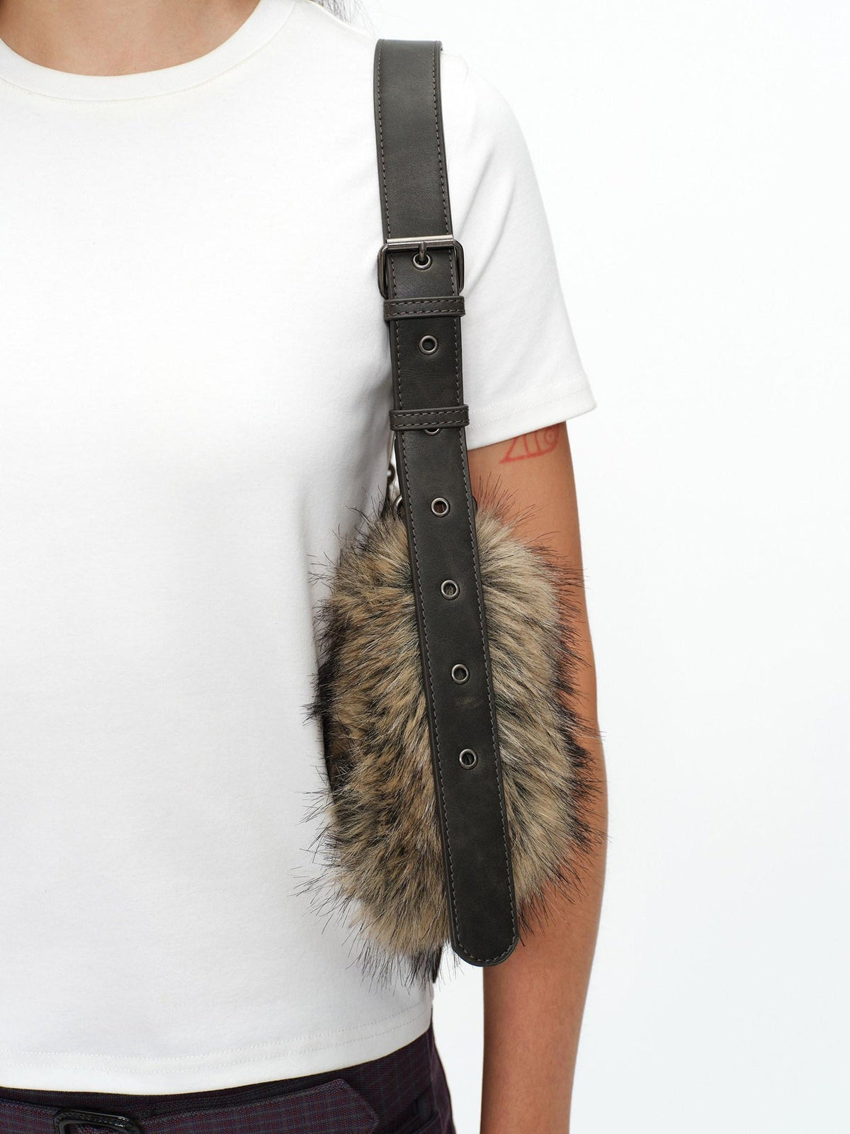 Faux Fur Belt Accent Vintage Pillow Single Strap Underarm Daily Youth Bag