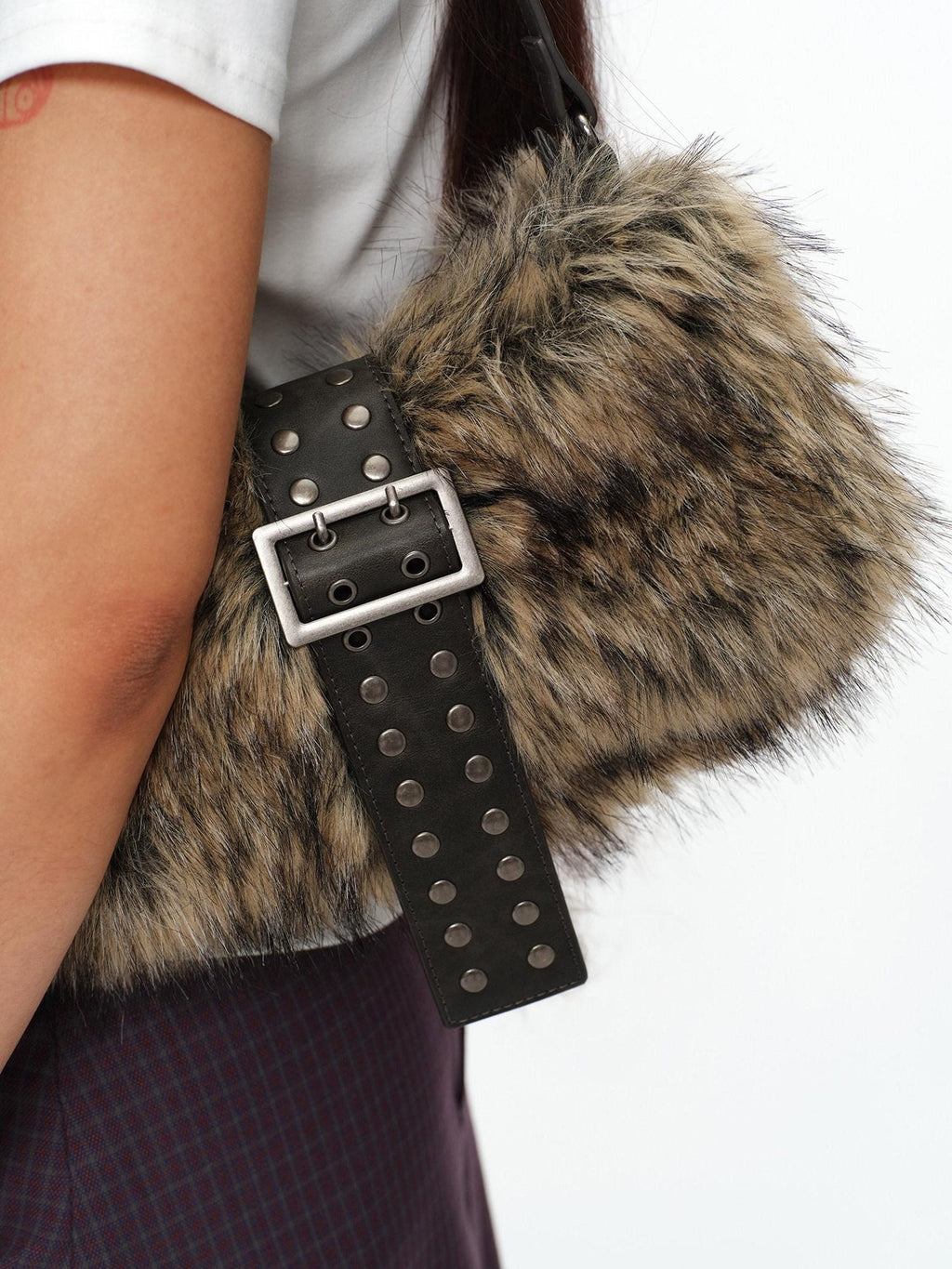 Faux Fur Belt Accent Vintage Pillow Single Strap Underarm Daily Youth Bag