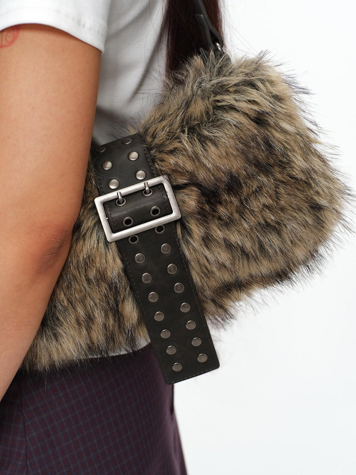 Faux Fur Belt Accent Vintage Pillow Single Strap Underarm Daily Youth Bag