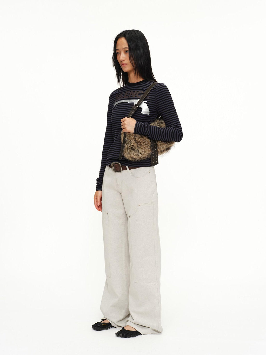 Faux Fur Belt Accent Vintage Pillow Single Strap Underarm Daily Youth Bag